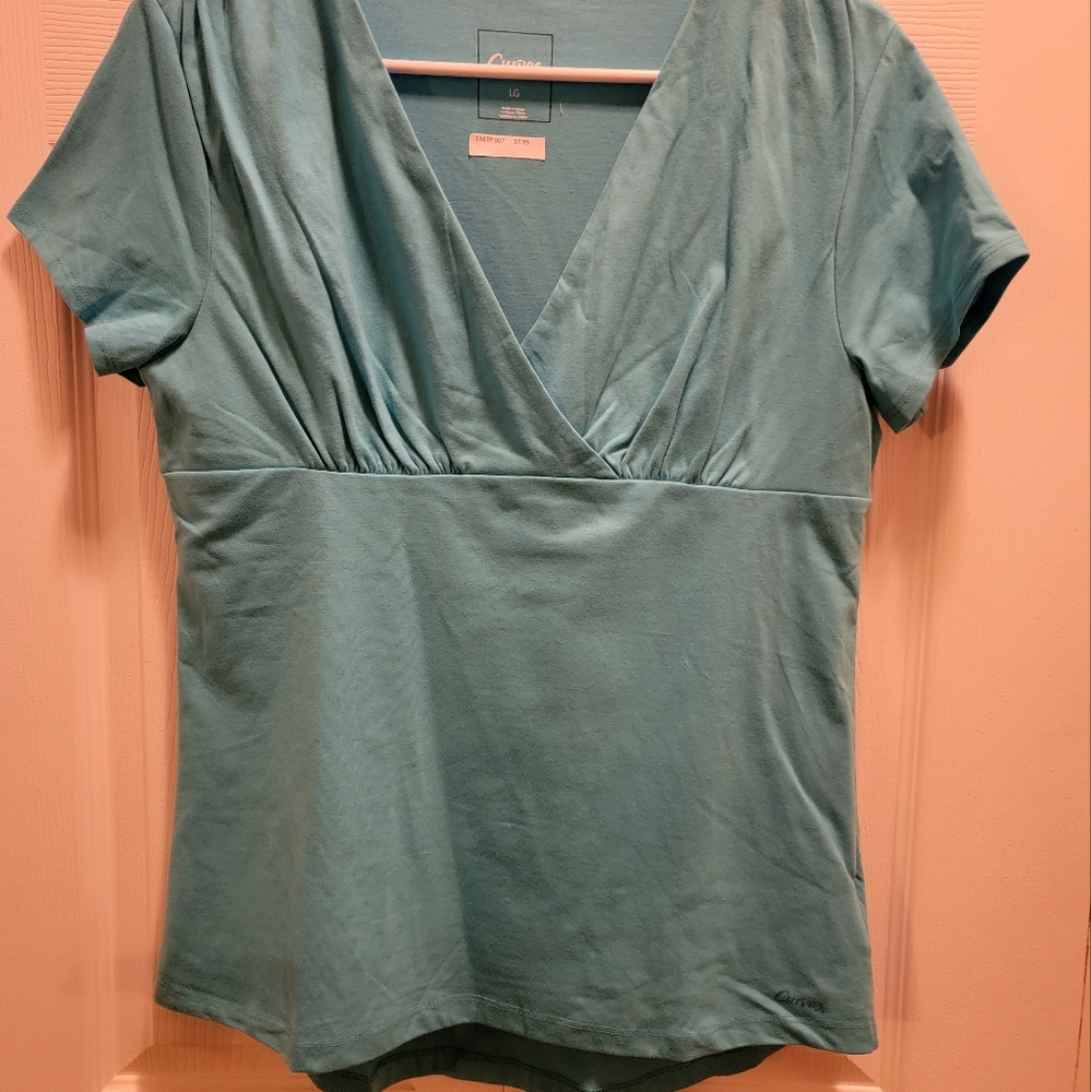 Light Blue‎ Lined Workout Short Sleeve Top Large